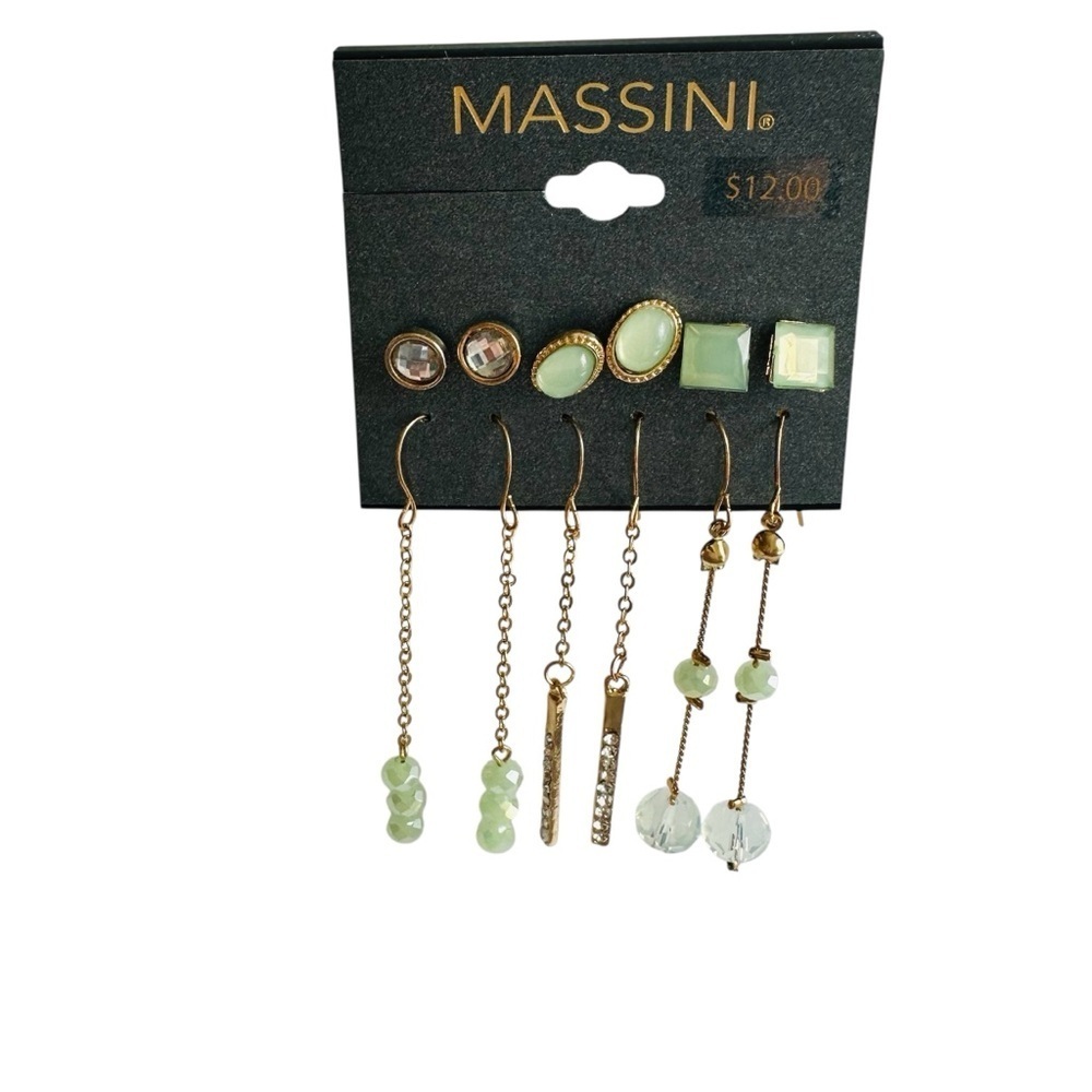 Massini Gold Tone and Green Earring Set